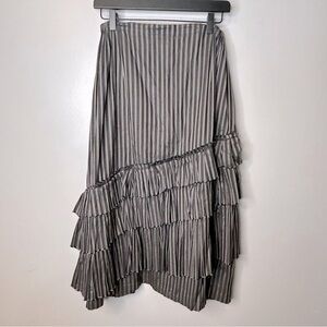 Krista Larson Gray Black Striped Ruffle Skirt One Size‎